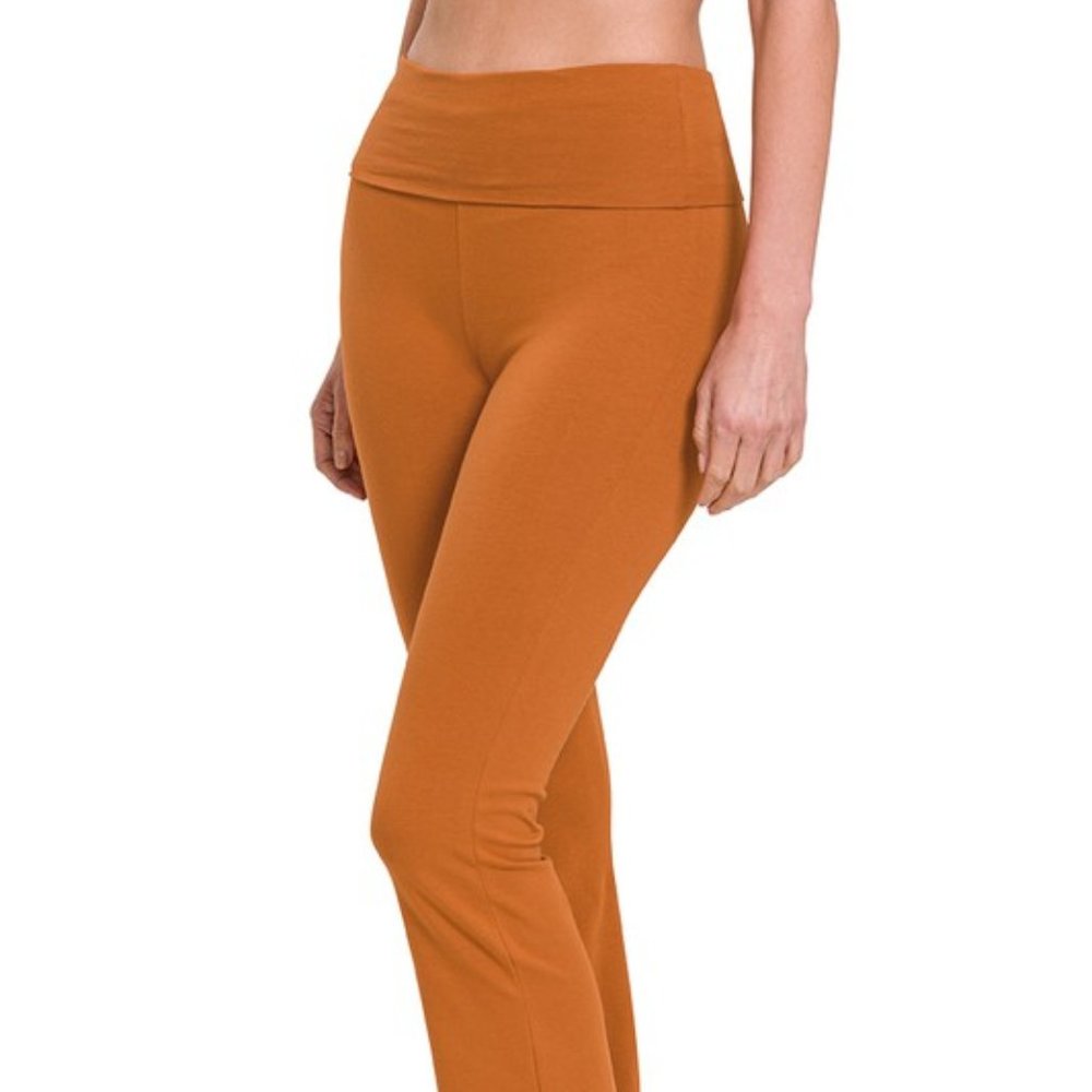 FOLD OVER YOGA FLARE PANTS - Almond